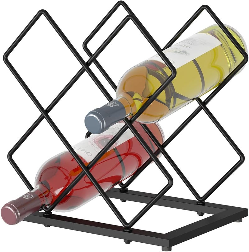 KOKSTOP Countertop Wine Rack, 6 Bottles Wine Storage Capacity, Modern Corner Metal Wine Bottle Holder for Bar, Cabinet, Pantry, Tabletop Wine Racks for Cup and Water Bottle – Black - Image 1